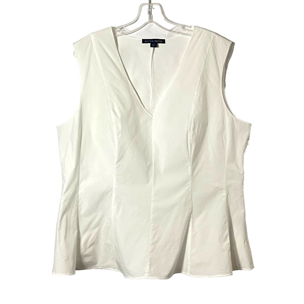 Boston Proper Peplum Tank Top Blouse Womens Plus Size 18 White Stretch V Neck